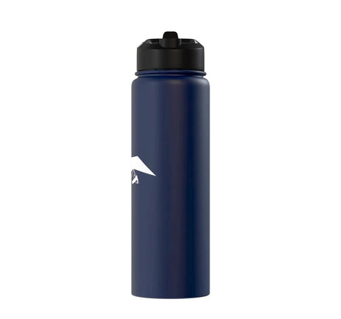 Hang Gliding Evolution Insulated Stainless Steel Water Bottle For Thrill Seekers, side view, navy blue with black lid