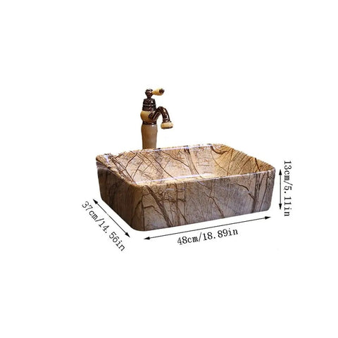 USZWBY Vessel Sinks Bathroom Vessel Sink Vintage Art Countertop Basin Vanity Rectangular Ceramic Washbasin with Faucet Bathroom Bowl Sink, dimensions 48cm x 37cm.