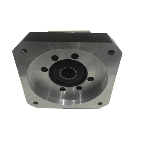Heavy Duty Round Helical Planetary Gearbox Built Tough Delivers Knockout Torque And Smooth Five To One Reduction For 110Mm Ac Servo Motors With Plug And Play 19Mm Drop In Shaft, top view showing round body and shaft design.