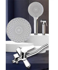 Surface Mount Bathroom Faucet With Handheld Shower 304 Stainless Steel Hot And Cold Mixer Install Without Tools Silicone Anti Clog Pores For Kids Pets Copper Core Top Shelf Quality, featuring a modern chrome finish and wall-mounted design.
