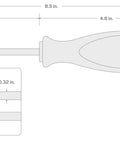Diagram of Three Eighths Inch Slotted Screwdriver With Four Inch Shank, Snappy Turning And High Torque Tri Lobe Handle With Soft Overmold Grip