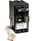 Two Pole 50 Amp GFCI Circuit Breaker For Homeline Plug-In Style HOM250GFIC Red, Easy Install, with white coil, frontal view