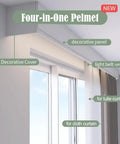 Four in One Curtain Track System With Pelmet And Optional Light Belt, Custom Length For Living Room Bedroom And Kitchen, aluminum rails