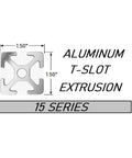 Diagram of 15 Series Aluminum T-Slot Extrusion, showing 1.50-inch dimensions for Drop-In T-Nut With Spring Ball Self Aligning 1/4-20 Tap