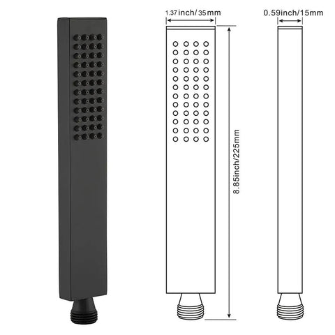 Solid Brass High Pressure Handheld Shower With Square Sprayer Head Anti Clogging Silicone Jets Sleek Matte Black Finish