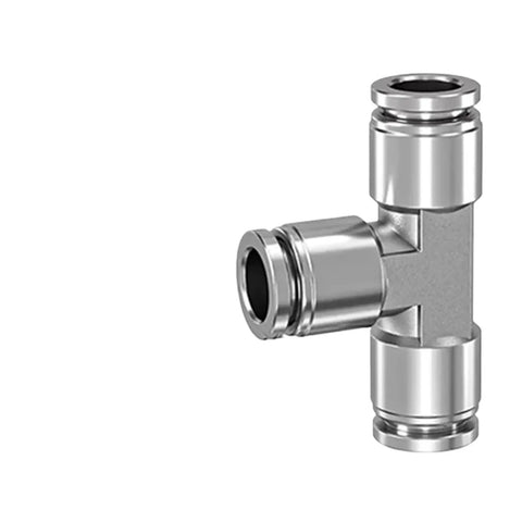 Heavy Duty 304 Stainless Steel Pneumatic Quick Connect Fittings Ten Piece Kit For Four Through Twelve Millimeter Air Lines T-connector detail.
