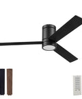 Espy Modern 52 Inch Ceiling Fan With Light And Remote Control, Flush Mount, Matte Black Finish, Honey Birch Blades, LED 1400 Lumens