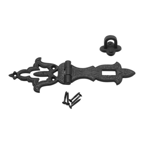 Colonial Style Black Wrought Iron Hasp Door Lock Latch Eight And A Quarter Inch with screws for garage and barn doors