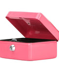 Small Pink Cash Box With Key Lock Double Layer Metal Money Box For Home Security Portable Locking Cash Safe With Removable Tray