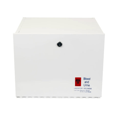Zero Hassle Big Boy Steel Specimen Lock Box Featuring Foam Lined Interior And Bold Biohazard Graphics secure white steel drop box