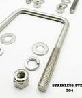 Beefy 90 Degree U Bolts Set In 304 Stainless, 3/8-16 Threaded, 2 Inch Length, 3-7/8 Inch Shank, Marine Trailer Mounting Hardware Pack