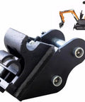 Tough As Nails Quick Hitch For Mini Excavators 0.8 To 1.5 Ton With 90mm Span And 25mm Hole Diameter shown near excavator