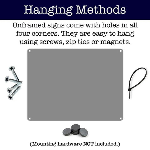 Durable Aluminum Garage Sign Eight And A Half By Eleven And A Half Inches Matte Finish shown with hanging hardware options