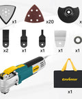 2.5 Amp Corded Oscillating Multi Tool Kit With Six Variable Speeds And 3 Degree Oscillation, Includes 28 Accessories shown