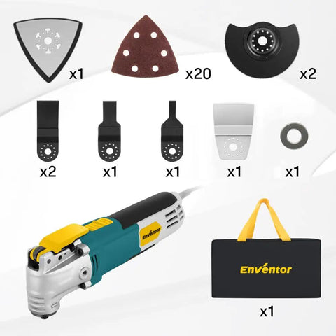 2.5 Amp Corded Oscillating Multi Tool Kit With Six Variable Speeds And 3 Degree Oscillation, Includes 28 Accessories shown