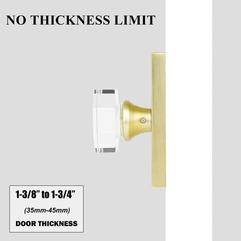 Side view of Octagon Glass Crystal Dummy Door Knob Satin Brass Non Turning Gold For Closet And Hall 4 Pack
