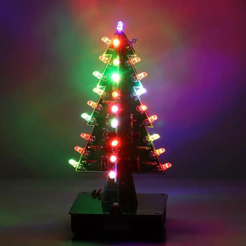 3D Christmas Tree Soldering Kit With LED Flashing Lights In 7 Colors Dope DIY Electronics Project For Learning STEM, lit view