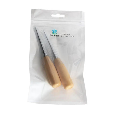 Heavy Duty Pro Grade Two Pack Alloy Steel Tapered Awls With Sturdy Wood Handles Tough Punching Tools Sick For Leatherwork Canvas Sewing And Weekend DIY Grinds Knockout Quality Fixups in clear packaging.