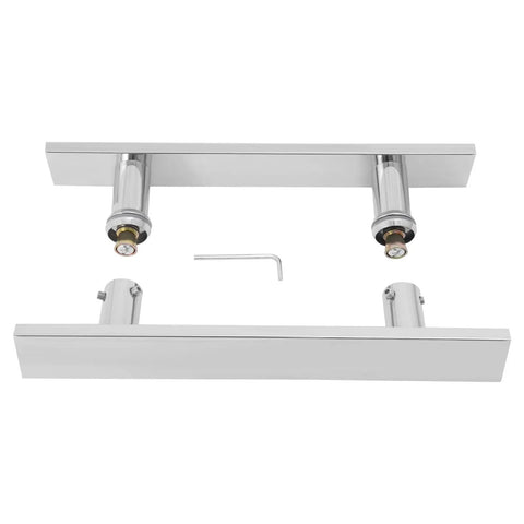 12 Inch Push Pull Door Handle Set For Glass And Wood Doors Double Sided H Shape Stainless Steel Bar With Sleek Chrome Mirror Finish Back To Back Pair for double doors, shown front view with Allen key