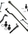 Heavy Duty 10 Piece Front Steering Suspension Kit With Ball Joints Sway Links And Tie Rods, black steel components displayed.