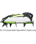 Side view of Fourteen Teeth Ice Crampons for Winter Boots With Grippy Steel Cleats showing green strap and long spikes