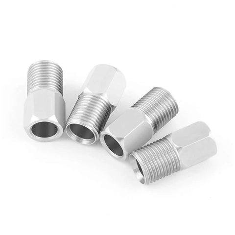 Top Tier Stainless Steel Brake Hose Fitting Bolts For Mountain Bike That Resist Rust And Provide Stable High Pressure Stopping Power So You Can Ride Hard Without Worrying About Safety Or Maintenance Hassles. Set of four silver threaded brake hose fittings