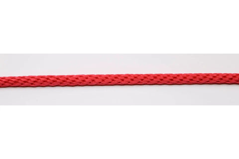 Close-up of Three Eighths Inch By 500 Feet Solid Braid Propylene Derby Rope Multifilament Red Workhorse Floating Utility Line.