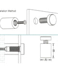 Installation diagram of Pro Grade Sign Standoff Kit One Half Inch By Three Quarters Inch Solid Aluminum Mounting Hardware.