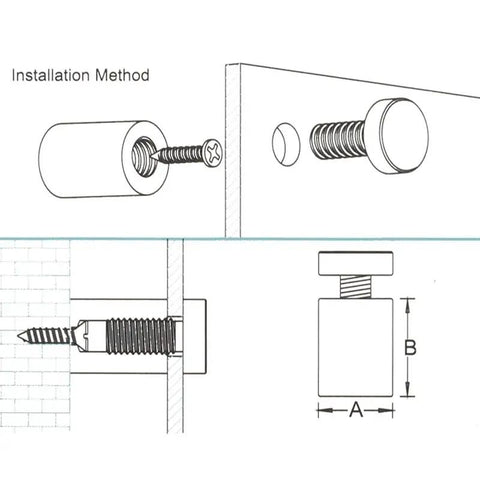 Installation diagram of Pro Grade Sign Standoff Kit One Half Inch By Three Quarters Inch Solid Aluminum Mounting Hardware.