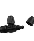 Barbed Tee 4 Pack 3 Way Fitting for Drip Irrigation Tubing 8mm and 11mm, high-impact POM plastic, durable locking design.