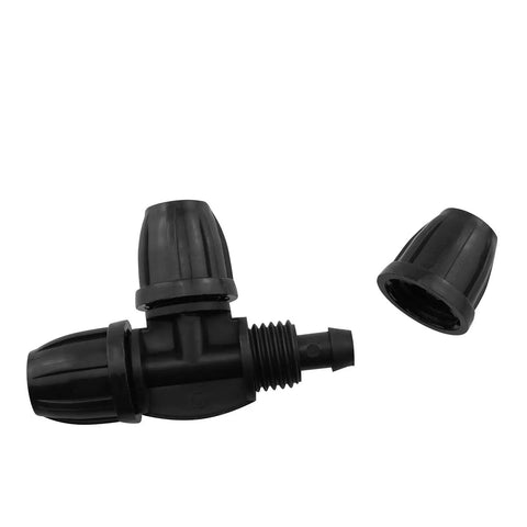 Barbed Tee 4 Pack 3 Way Fitting for Drip Irrigation Tubing 8mm and 11mm, high-impact POM plastic, durable locking design.