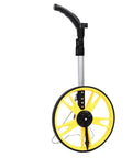 Aramox Digital Measuring Wheel Aluminum Alloy Telescopic Distance Measure with yellow wheel and black handle for distance measuring.