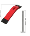 Close-up of red aluminum clamp part of Four Pack T Track Hold Down Clamps Kit For Workbench And CNC Tables, dimensions shown.