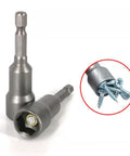 Two Piece Backup RV Jack Socket Drill Adapter With One Quarter Inch Quick Connect Hex Shank next to screws