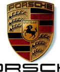 Porsche emblem and logo representing quality and luxury automotive design, featuring the iconic crest and text symbol.