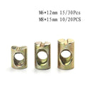 Heavy Duty Barrel Nuts and M6 M8 Cross Dowel Bolts Set for Furniture Assembly, sizes M6x12mm and M8x15mm, zinc plated