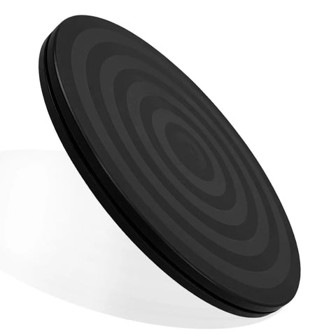 8 Inch Heavy Duty Rotating Swivel Stand With 360 Degree Rotation And Steel Ball Bearings For Plants Monitors Crafts Model Bases And TVs Built To Last And Holds Up To 88 Lbs, black circular design showing top view