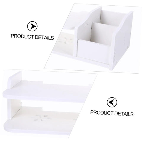 Heavy Duty Wall Mount Router Holder And Cable Management Rack With No Drill Quick Install and Thick Plate Storage Shelf for Your Home Office Setup Plus Sweet Ventilation And Solid Grip, white design with open compartments.