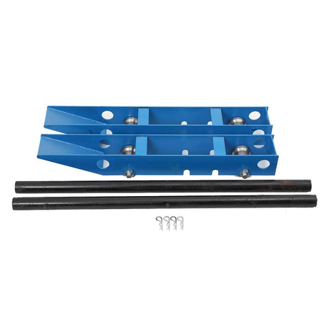 Heavy Duty Wire And Cable Reel Roller Stand 4400 Lbs Steel Dispenser components, showing blue frame and rods