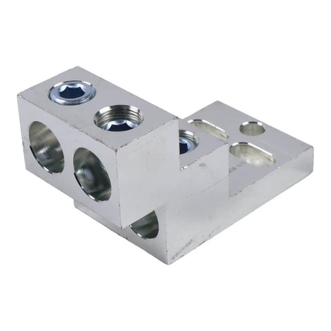 Beefy Mechanical Stacked Lug Connector For Heavy Duty Power Bus 600T 4 CU9AL 500 KCMIL 4 600 MCM 2 Wire Range 13 Thirty Second Inch Four Port Main Lug For Industrial Electrical Panels And Equipment, silver CU9AL
