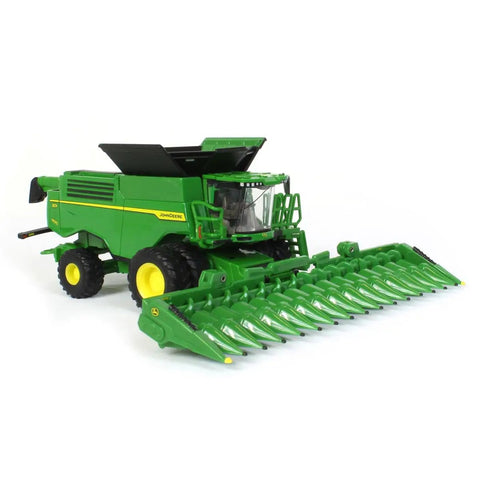 Prestige X9 1100 Farm Style Combine with die cast body and clear windows, featuring dual front wheels and folding C16F corn head
