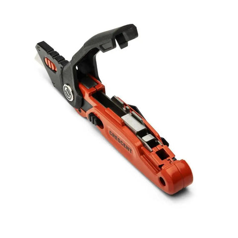 Folding Utility Knife With Tool Free Blade Change, Slim Thumb Bridge Grip, End Cap Storage For 3 Spare Blades