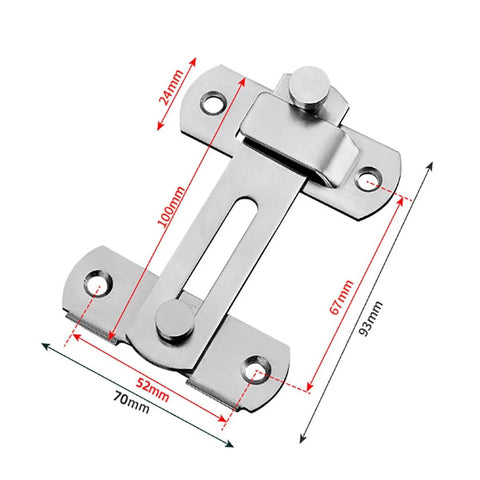 180 Degree Flip Sliding Barn Door Lock For Privacy, Heavy Duty Barn Door Latch Kit, silver, metal construction with dimensions shown