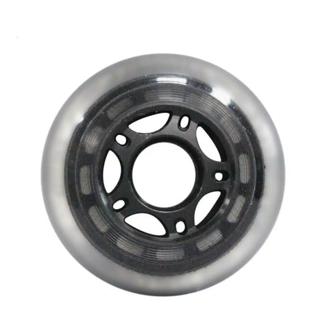 Replacement Skate Wheel Set With 85A PU Hardness, 8-Pack, detailed view of single black wheel with bearings