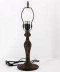 Antique green bronze base of Stained Glass Tiffany Style Table Lamp With Red Wisteria Design, 18 Inch Tall, UL Listed