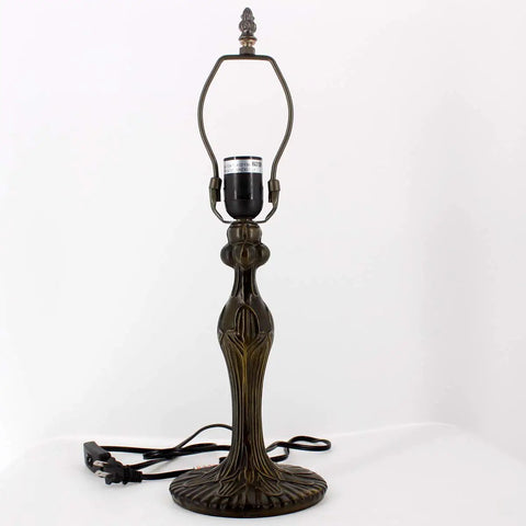 Antique green bronze base of Stained Glass Tiffany Style Table Lamp With Red Wisteria Design, 18 Inch Tall, UL Listed