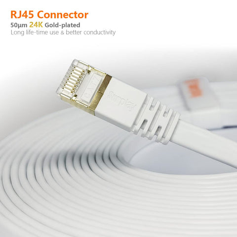 Cat7 10ft Flat Ethernet Cable Shielded With Ground Wire And Gold Plated RJ45 Connector