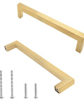 6 Pack Brushed Gold Cabinet Pulls Square Dresser Handles 5 Inch Center To Center Stainless Steel Cabinet Hardware with screws