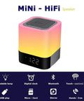 5 In 1 Night Light Bluetooth Speaker MP3 Player Digital Alarm Clock With Touch Control And Color Dimmable LEDs, front view.