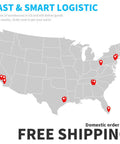 Map of the US highlighting 10 warehouse locations for fast shipping of automotive parts, with 'Free Shipping' text.